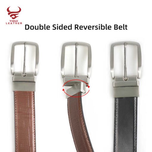 Fashion Genuine Leather Reversible Buckle Belt Men Classic Black Brown Double Sided Rotate Buckle Gents Belts for Business Men - Image 5