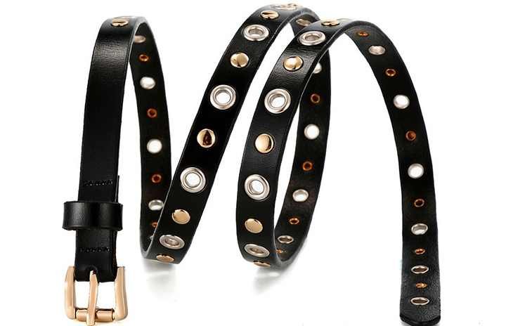 New Casual Leather Holes Genuine Leather Rivet Belt Punk Style Vintage Western Studded Belts With Roller Belt Buckle - Image 4