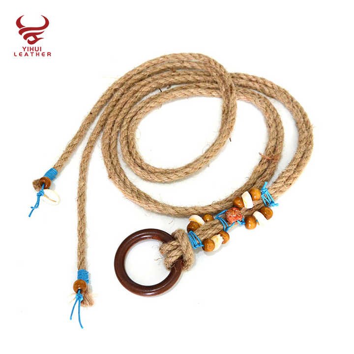 Summer Vintage Pattern Handmade Wax Round Wooden Buckle Beads Braided Waist Ethnic Rope Belts - Image 2
