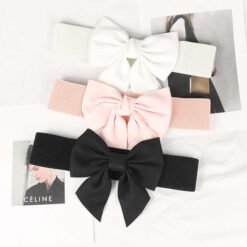 2024 Fashion Lady Wide Waistbands Elastic Stretchy Belt Double Metal Buckle Waistband Bow Corset Belt for Women