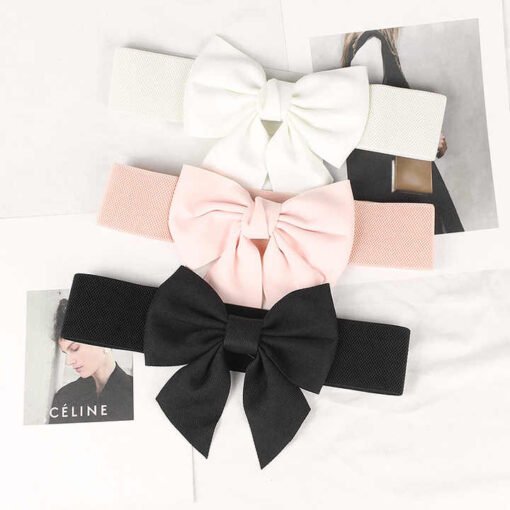 2024 Fashion Lady Wide Waistbands Elastic Stretchy Belt Double Metal Buckle Waistband Bow Corset Belt for Women