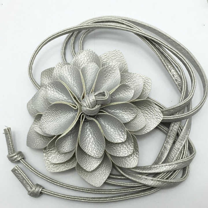 Rope PU Leather Belt for Wedding Dress Female Waistband Skinny Belt Women Girls Big Decor Flower Free Knot Faux Leather Belts - Image 3