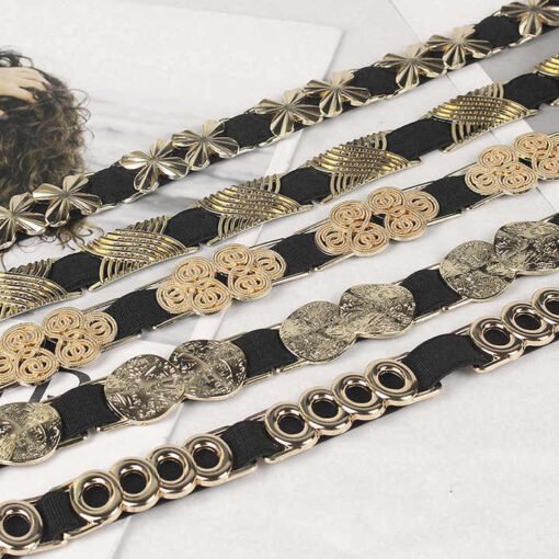 2023 New Style Luxury Elastic Leather Thin Belt Designer High Quality Skinny Floral Thin Leather Chain Belt for Women - Image 2