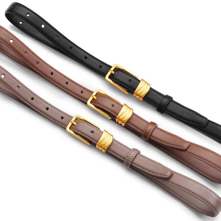 Newest Pin Buckle Thin Genuine Leather Straps Skinny Adjustable Cowhide Thin Leather Belts Fancy 100% Leather Belt for Ladies