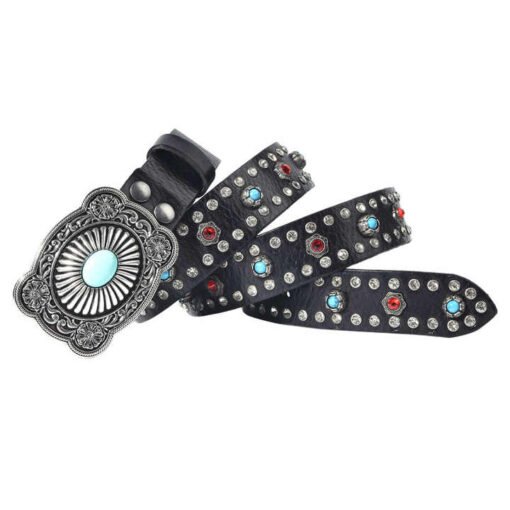 Genuine Leather Turquoise Stone Belt for Jeans Pants Rodeo Cowgirl Cowboy Country Belts High Quality Western Belts for Women Men - Image 2