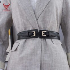 Women PU Elastic Strength Corset Belt Ladies Wide Waistband Belt Leather Two Buckle Black Skirt Belts Girls