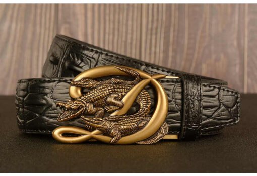 2024 New Crocodile Pattern Automatic Buckle Belt Men's Cowhide Casual 100% Leather Belt Personality Jeans Belt Boys - Image 5