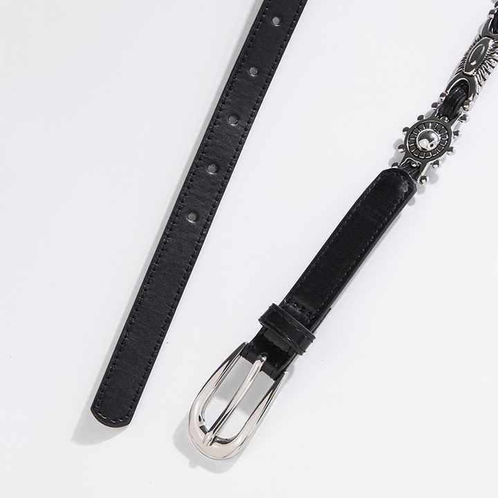 Wholesale Retro Punk Faux Leather Western Belt With Carve Metal Accessories Skinny Body Chains Waist Belt for Women Dresses - Image 5