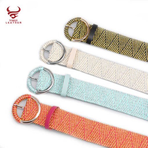 Boho Style PP Straw Round Buckle Waist Belt Colorful Elastic Belt for Youngers 2025 New Designer Braided Women PP Straw Belt - Image 5