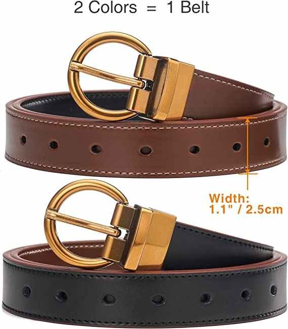Wholesale 100% Leather Rotated Gold Belt Buckle Straps Waist 1.1" Width Jeans Belt Casual Leather Reversible Pants Belt Women - Image 3