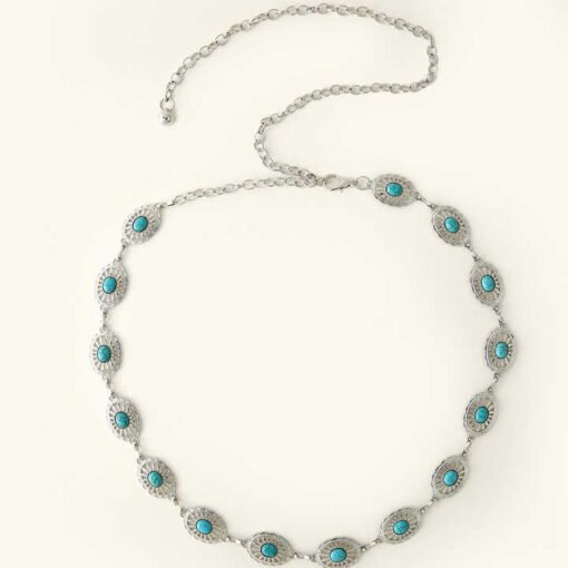 New Arrivals Fashion Accessories Golden Women Body Chain Belts Oval Turquoise Stone Lady Narrow Metal Retro Chain Belt - Image 5