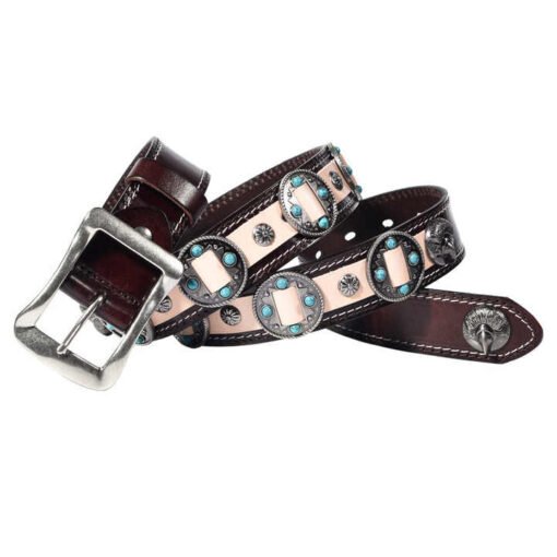 High Quality Pin Buckle Genuine Leather Punk Goth Biker Waist Belt Designer New Fashion Chrome Conchos Studded Belt for Adult - Image 4