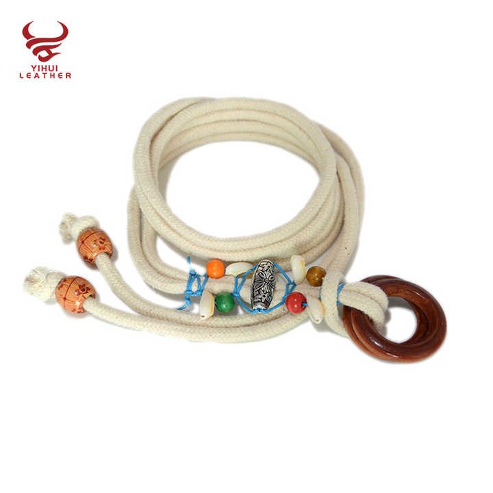 Summer Vintage Pattern Handmade Wax Round Wooden Buckle Beads Braided Waist Ethnic Rope Belts - Image 5