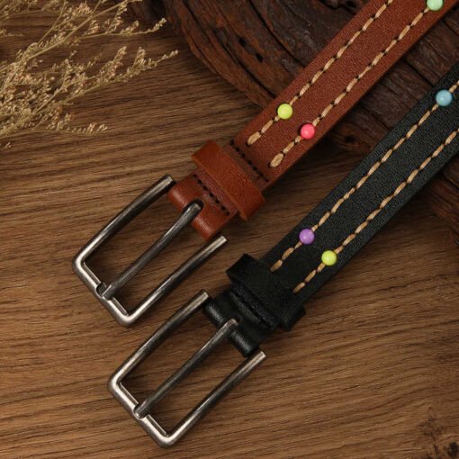Designer 2025 New Fashion PU Leather Trouser Belt for Girls Dress Custom Trendy Casual Stitching Bead Leather Belt for Women - Image 5