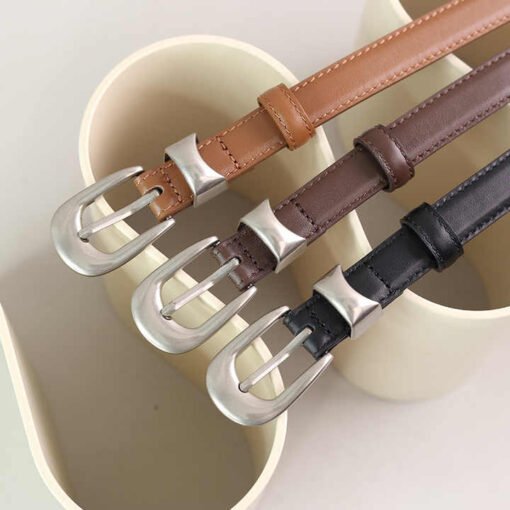 2024 Newest Skinny Pin Buckle Belt Leather Belt for Girls Multiple Styles Genuine Leather Thin Waist Jeans Belt for Pants - Image 2