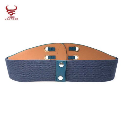 2022 New Design Women 3-metal Buckles Stretch Elastic Waist Wide Belt Woman Cinturones - Image 3