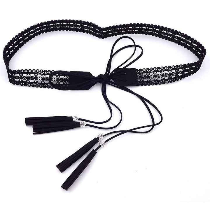 Fashion Bohemian Chain Wood Braided Knotted Tassel Waist Belt PU Leather Flower Hollow Rope Chain Belt for Girls Skirt Dress