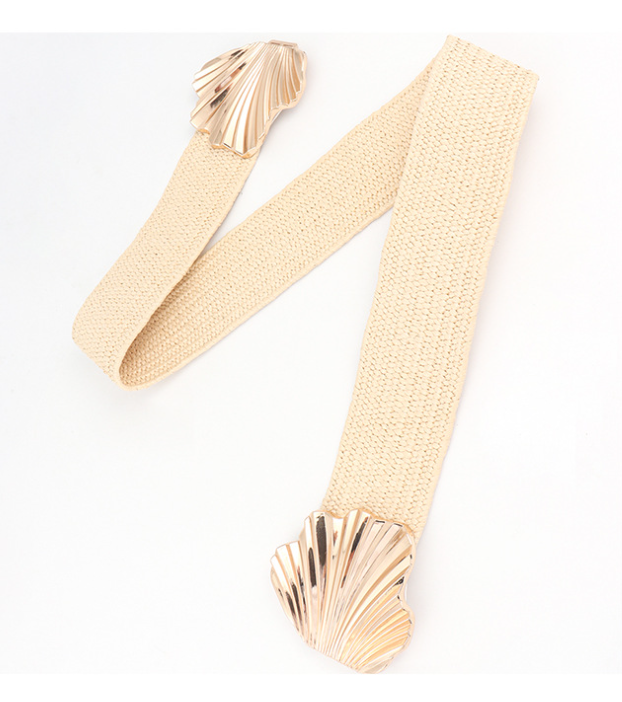 Wholesale Elegant Lady Elastic Strength Braided Cinch Belt Waistband Girl Metal Shell Belt Buckle PP Straw Waist Belt for Women - Image 5