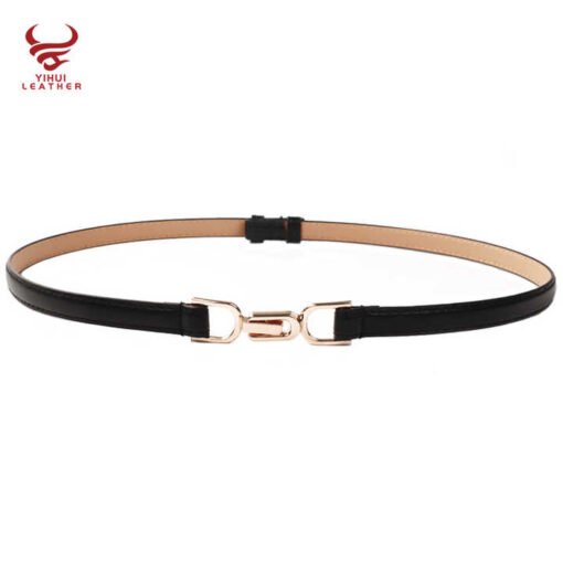 Customized Women Belt Skinny Adjustable Thin Chains Belt Pu Leather Retro Style Pin Buckle Faux Leather Waistband Belt for Girls