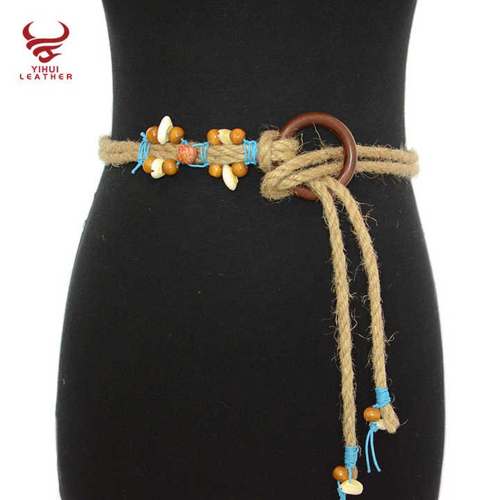 Summer Vintage Pattern Handmade Wax Round Wooden Buckle Beads Braided Waist Ethnic Rope Belts - Image 6