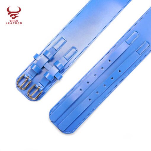 Fashion Plus Size Wide Blue Leather Women's Fashion Elastic Belts Square Frame Buckle Waist Leather Belt - Image 4