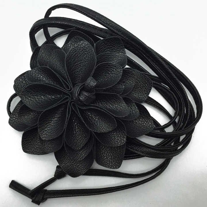 Rope PU Leather Belt for Wedding Dress Female Waistband Skinny Belt Women Girls Big Decor Flower Free Knot Faux Leather Belts - Image 4