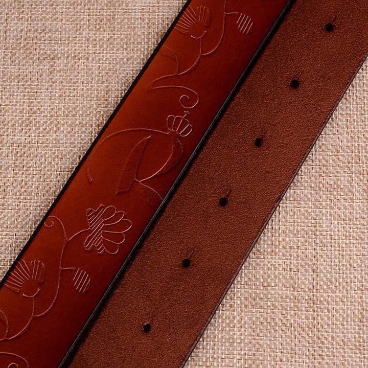 New Designer 100% Leather Belt With Hollow Flower Belt Buckle for Lady Carving Pattern Genuine Leather Vintage Waist Belt Women - Image 4