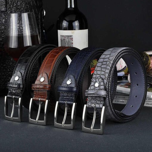 China Supplier Wholesale Embossed PU Leather Waist Belts Casual Style Prong Belt Buckle Crocodile Pattern Belt for Mens Jeans - Image 2