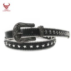 Designer Shiny Beaded Crystal Flower Buckle Studded Star Belts Strap Unisex Belt Black Cowboy Western Pu Leather Belt Men Women