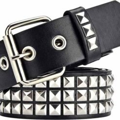 Wholesale Metal Punk Rock Rivet Belt With Bright Pyramid PU Leather Threads Studded Black Goth Belt Strap for Women Men