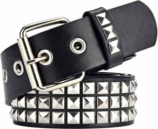 Wholesale Metal Punk Rock Rivet Belt With Bright Pyramid PU Leather Threads Studded Black Goth Belt Strap for Women Men