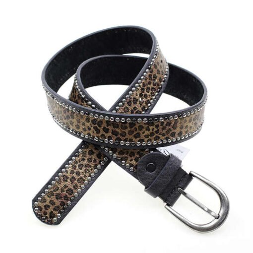 Designer Fall Leopard Pattern PU Leather Western Cowboy Belt Men Personality Alloy Pin Buckle Studded Rivets Jeans Belt Women - Image 3