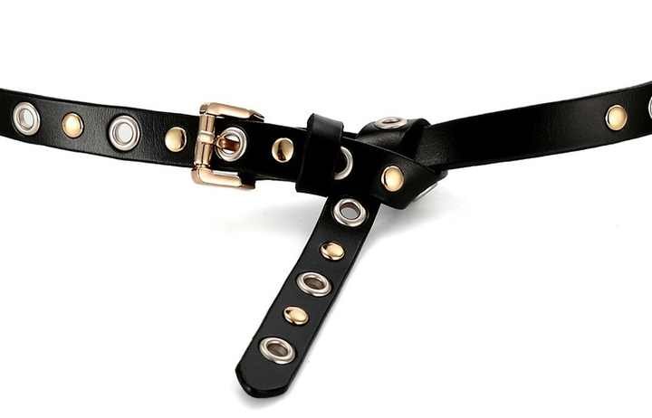 New Casual Leather Holes Genuine Leather Rivet Belt Punk Style Vintage Western Studded Belts With Roller Belt Buckle - Image 3