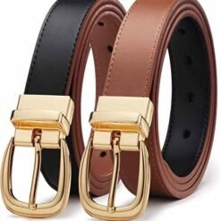 Wholesale 100% Leather Rotated Gold Belt Buckle Straps Waist 1.1" Width Jeans Belt Casual Leather Reversible Pants Belt Women