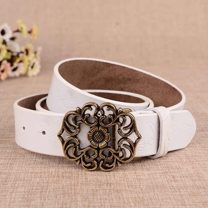 New Designer 100% Leather Belt With Hollow Flower Belt Buckle for Lady Carving Pattern Genuine Leather Vintage Waist Belt Women - Image 6