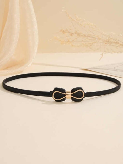 Wholesale Cheap Black Spring Thin Belts Women Dress Skinny Elastic Strength Belts Metal Black Bow Chain Belt Girls - Image 5