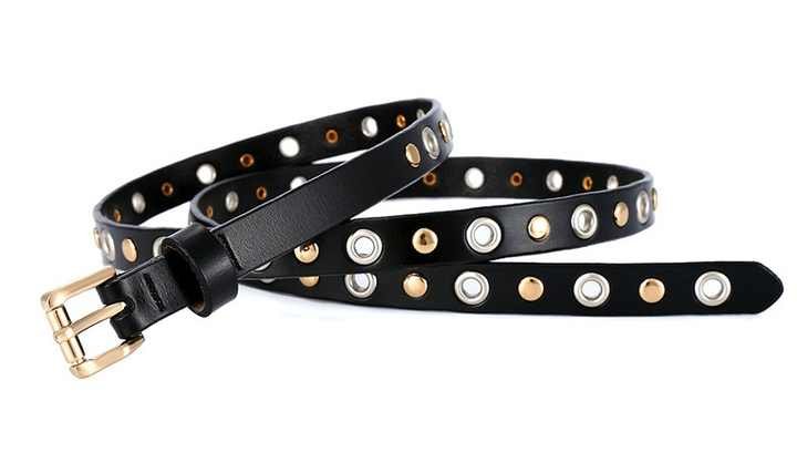 New Casual Leather Holes Genuine Leather Rivet Belt Punk Style Vintage Western Studded Belts With Roller Belt Buckle - Image 2