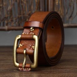 New High Quality Brass Buckle Genuine Belts Stitching Full Grain Leather Waist Belt Handmade Novelty Belt With Square Buckle