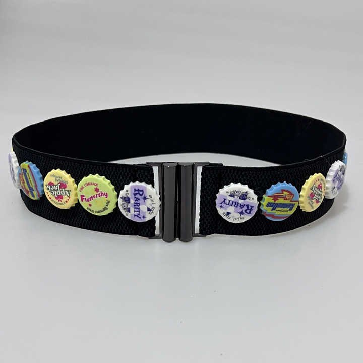 Custom Fashion Women Stretchy Waist Belt Elastic Skinny Belt for Ladies 2025 New Designer Punk Studded Wine Bottle Cap Belt