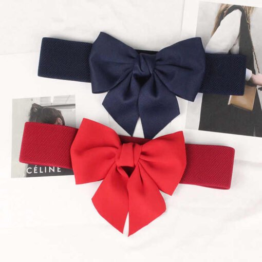 2024 Fashion Lady Wide Waistbands Elastic Stretchy Belt Double Metal Buckle Waistband Bow Corset Belt for Women - Image 5
