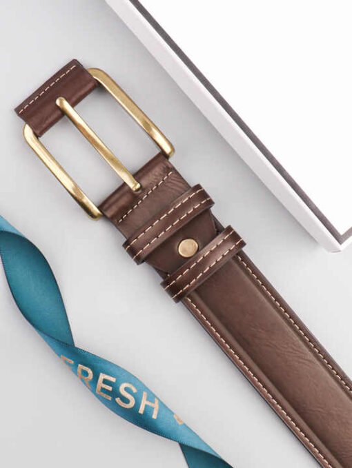 Classic Designs Heavy Stitch Faux Leather Belt for Work Business Pin Buckle Workwear Double Row Stitch PU Leather Belt for Men - Image 5