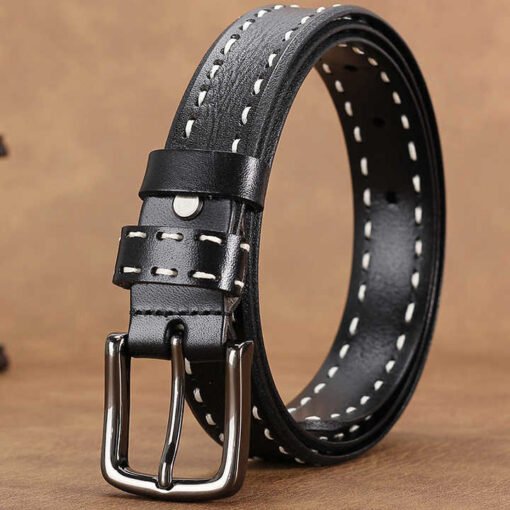 Custom High Quality Pin Buck Full Grain Leather Pants Belt Designer 2025 New Fashion Retro Stitching Leather Belt for Women - Image 3