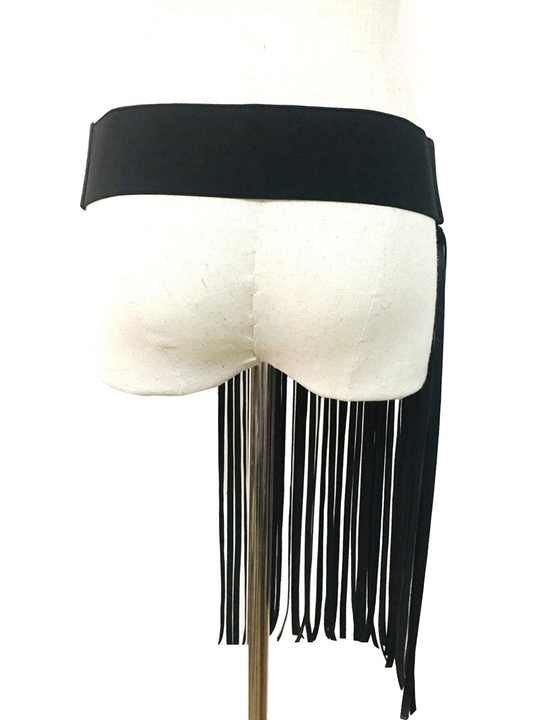 New Trendy Black Faux Leather Punk Rocker Dance Waist Dress Belt Vintage Black PU Leather Tassel Fringe Skirt Belt for Girls - Image 3