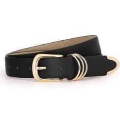 Fashion Ladies Belts for Pants Dresses Faux Leather Pin Buckle PU Belt 3 D Rings Buckle PU Leather Belt for Women Jeans Dress