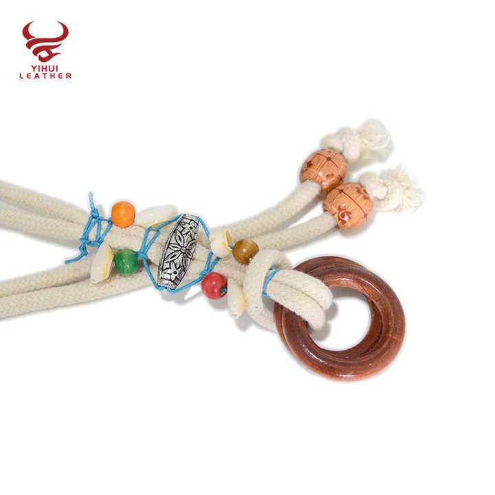 Summer Vintage Pattern Handmade Wax Round Wooden Buckle Beads Braided Waist Ethnic Rope Belts - Image 4