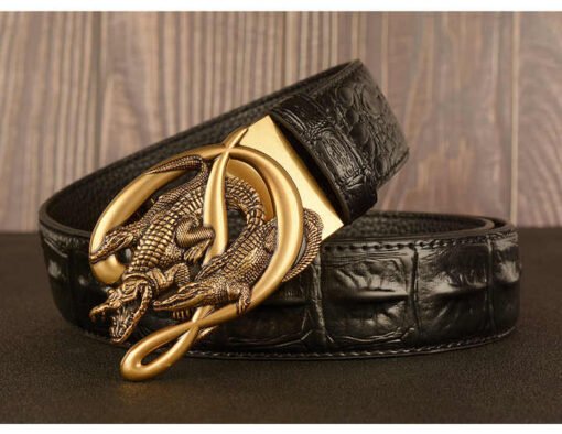 2024 New Crocodile Pattern Automatic Buckle Belt Men's Cowhide Casual 100% Leather Belt Personality Jeans Belt Boys - Image 4