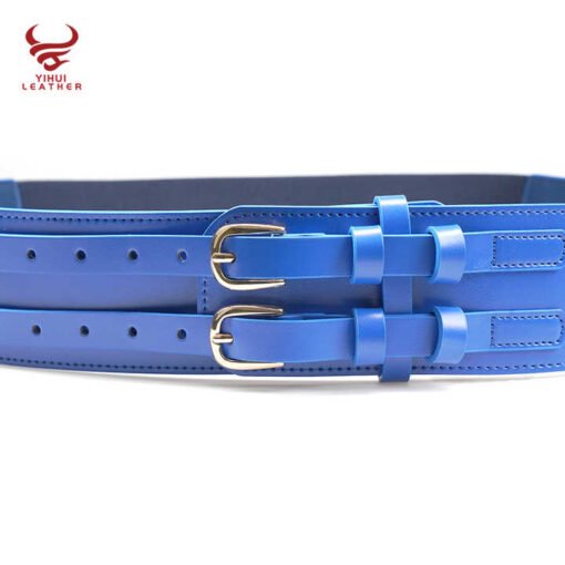Fashion Plus Size Wide Blue Leather Women's Fashion Elastic Belts Square Frame Buckle Waist Leather Belt - Image 2