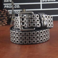 New Product Retro Style Studded Cowboy Men Belt Alloy Pin Buckle Boys Pants Straps Black Genuine Leather Belt for Men