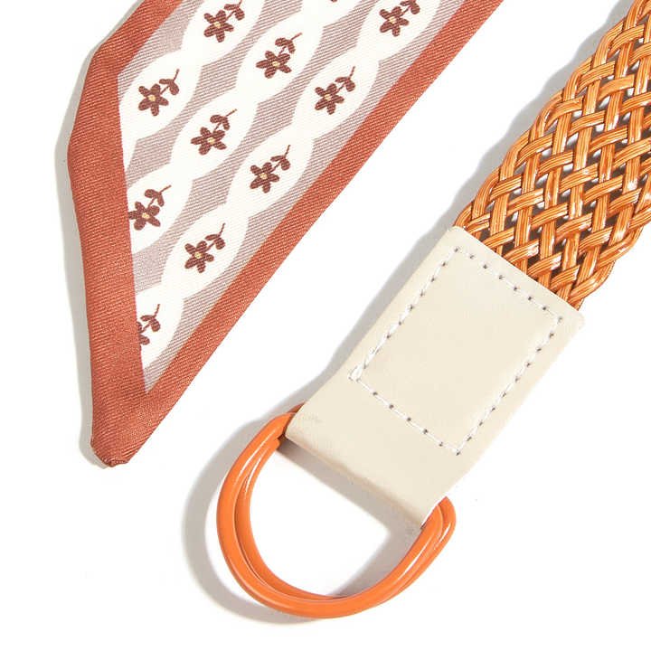 Wholesale Summer French Style Elegant Waist Belt for Lady Dress New Fashion Silk Splicing Braided Leather Belt for Young Girls - Image 3