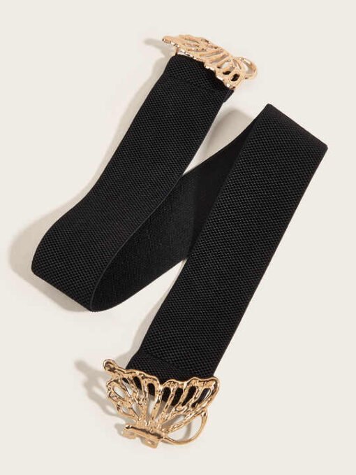 New Metal Butterfly Buckle Waist Belts Retro Clasp Cinch Buckle Elastic Stretch Waistband Belt for Jeans Dress - Image 2